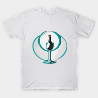 Elegant Wine Bottle and Glass Silhouette Design No. 654 T-Shirt